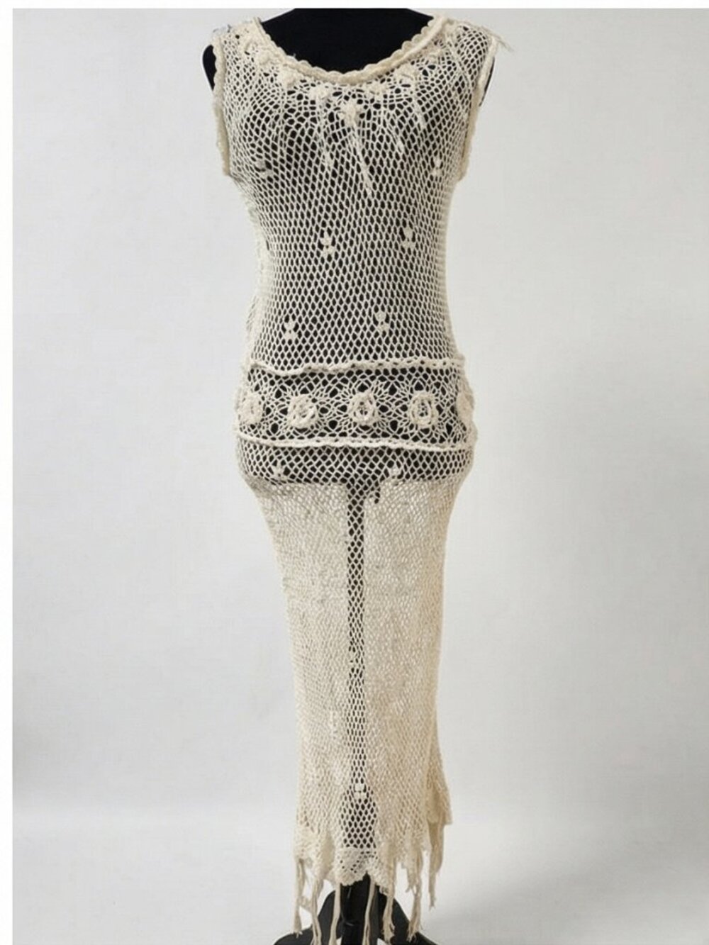 🐚Luxury Stylish Knit Designer Crochet Knitted Maxi Fringes Flowers Dress Tunic